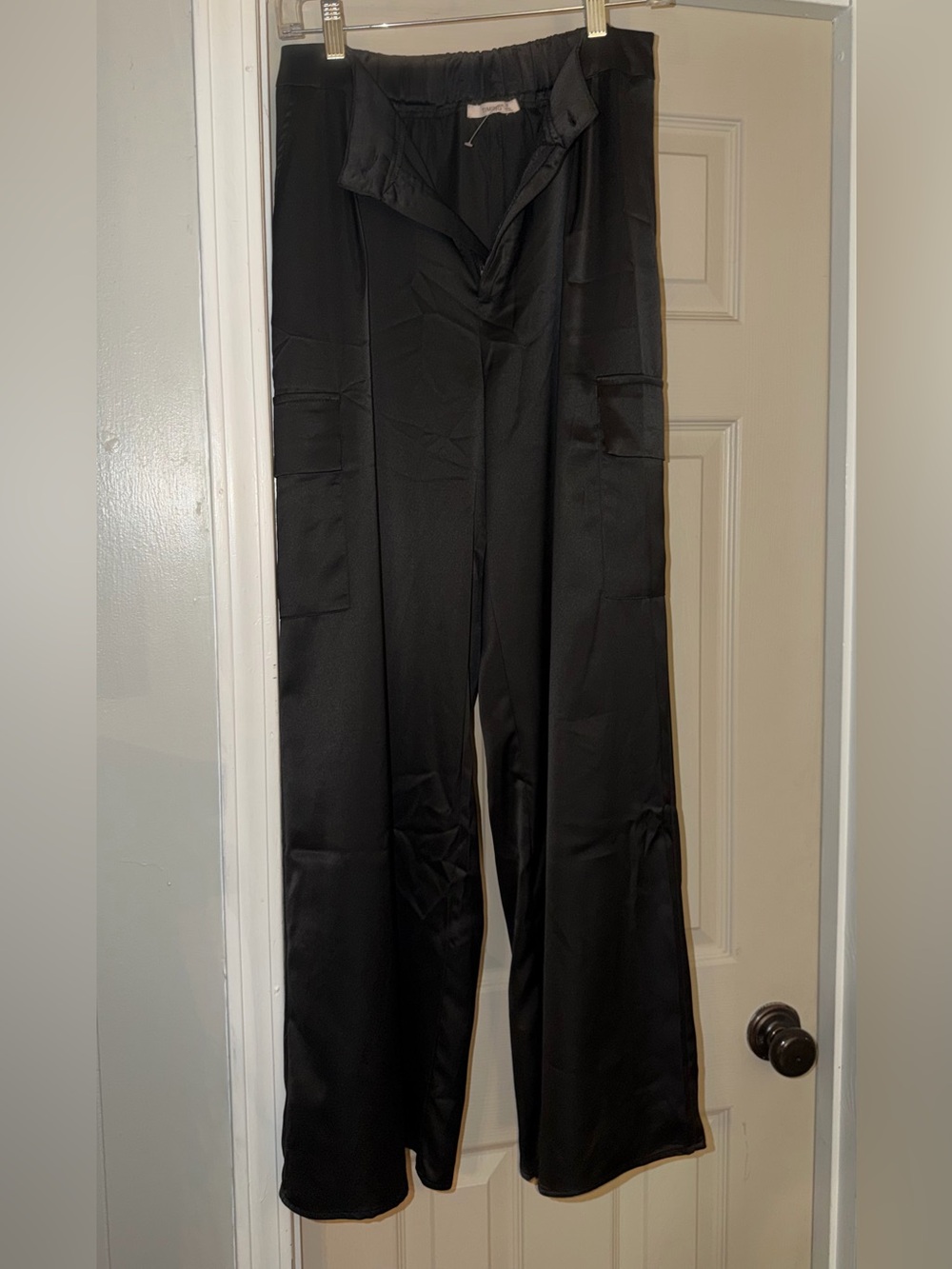 Black Wide-Leg faux Satin Pants